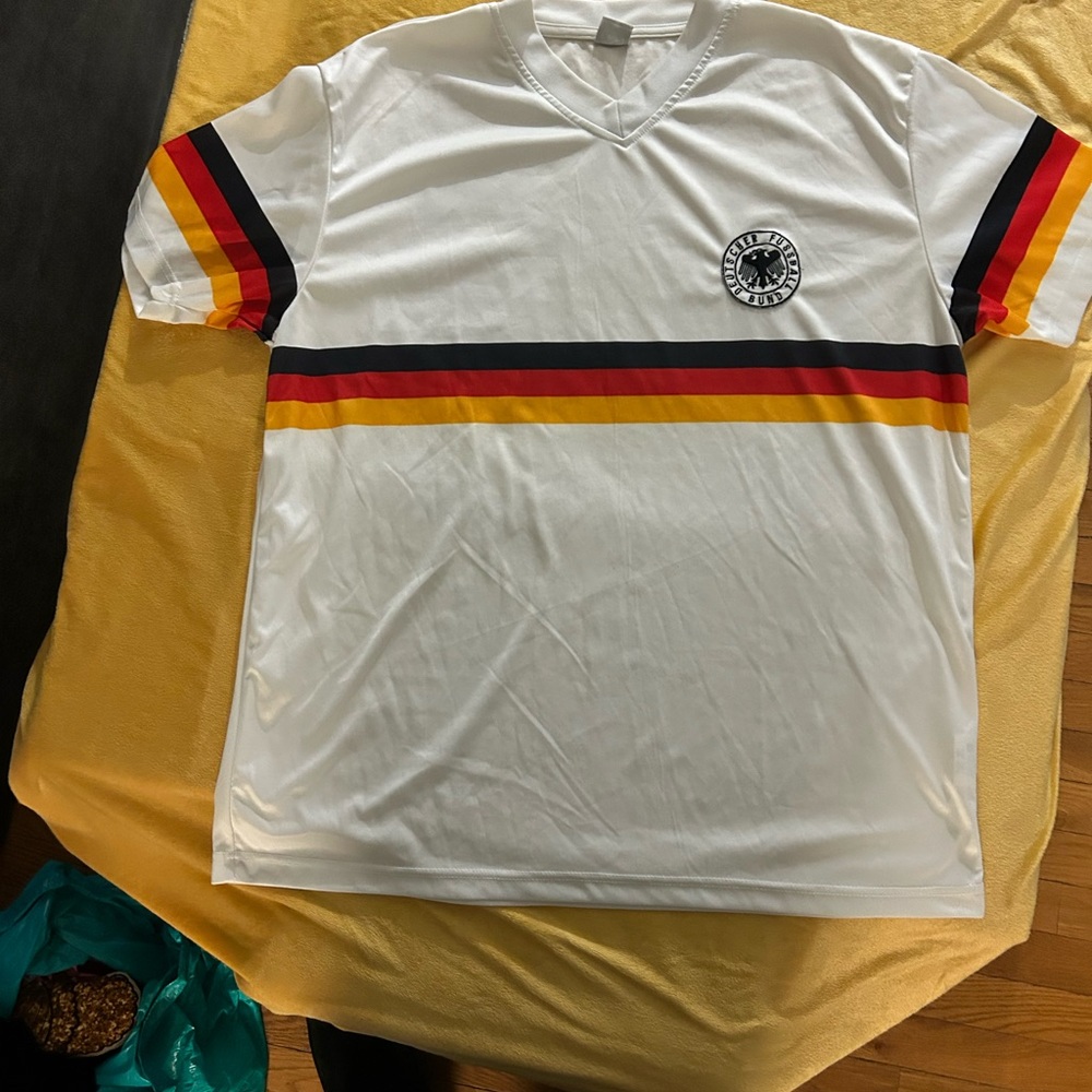White T-Shirt with Striped Sleeves